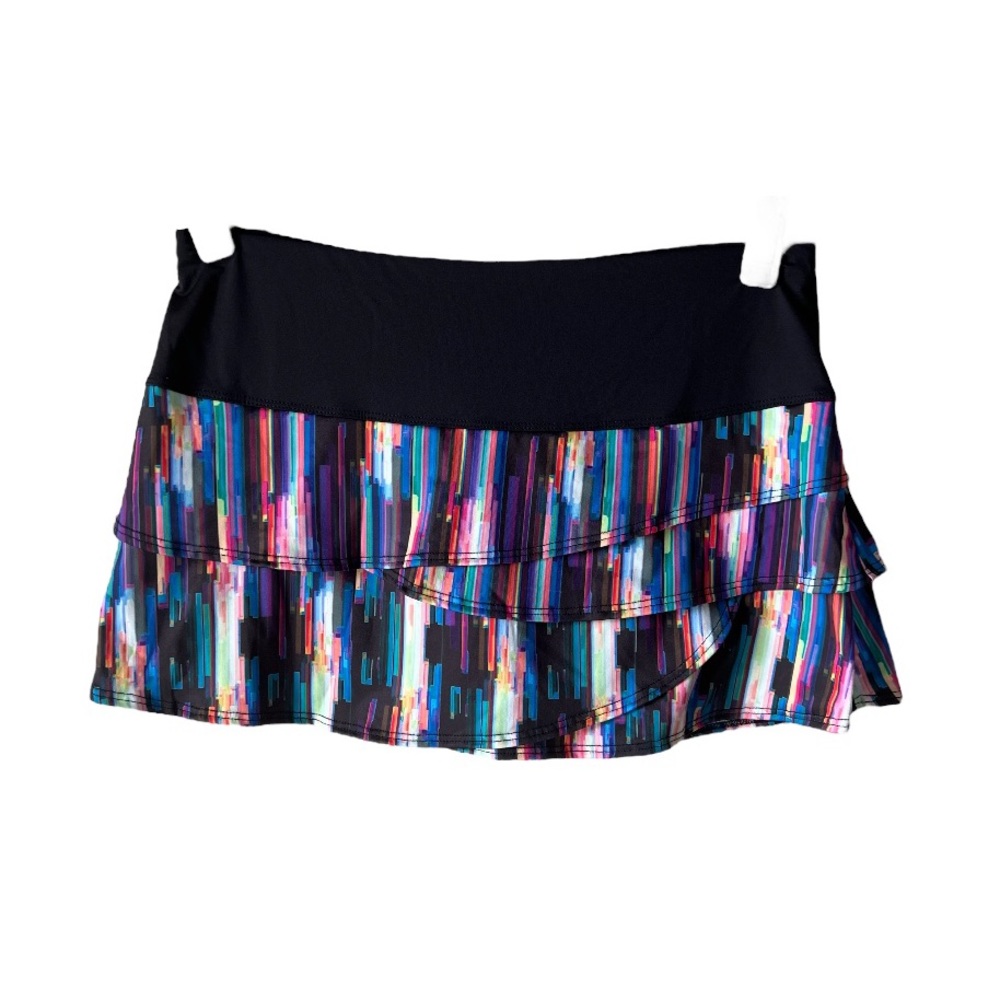 Lucky In Love Tiered Black Rainbow Stripe Athletic Skort XL (16)